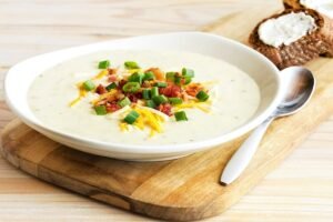 Warm and comforting BAKED POTATO SOUP made fresh daily with quality ingredients