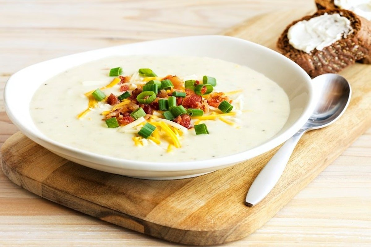 Warm and comforting BAKED POTATO SOUP made fresh daily with quality ingredients