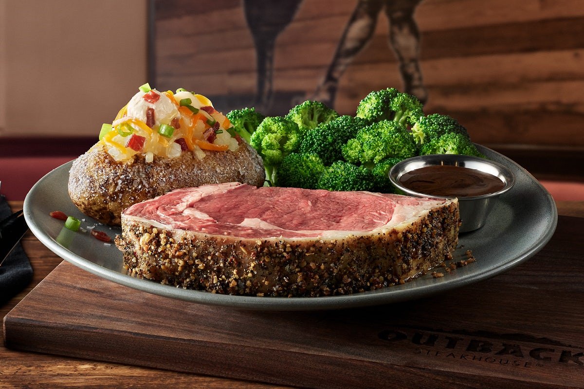 Outback Steakhouse CLASSIC PRIME RIB beautifully plated and ready to enjoy