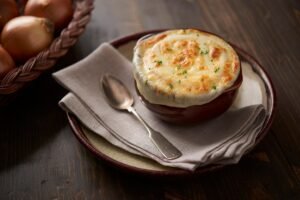Warm and comforting FRENCH ONION SOUP made fresh daily with quality ingredients