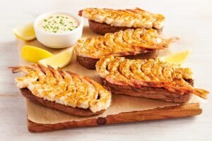 Fresh GRILLED SHRIMP ON THE BARBIE PARTY PLATTER prepared with coastal flavors and served with our signature sauces
